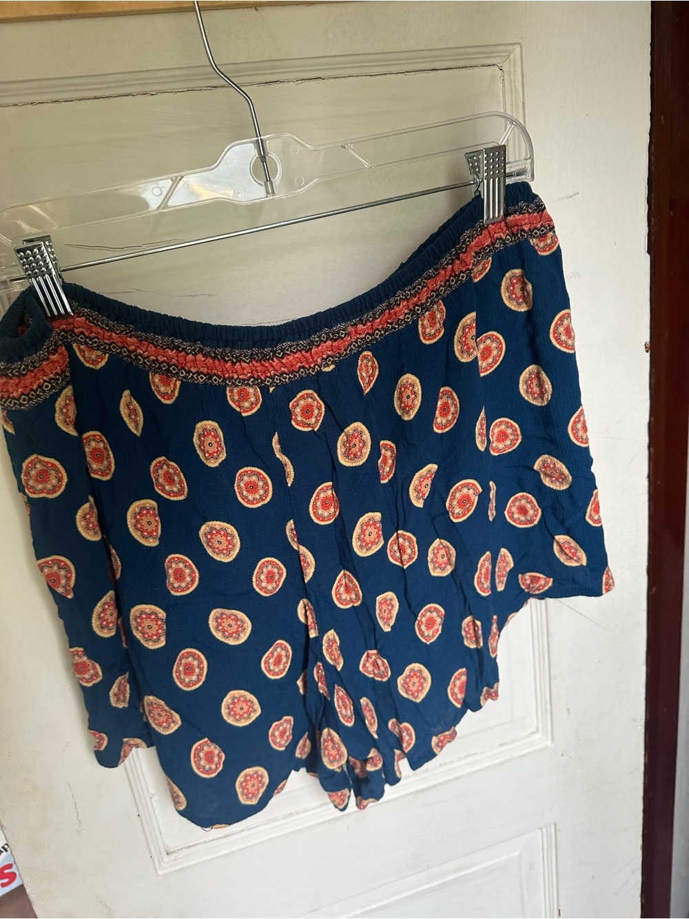 EARTHBOUND Navy Blue Printed Elastic-Waist Shorts with Orange Medallions